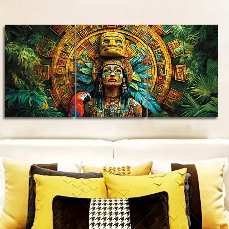 3pcs Aztec Mosaic Art Decorative Design Metal Print Ready to Hang Art