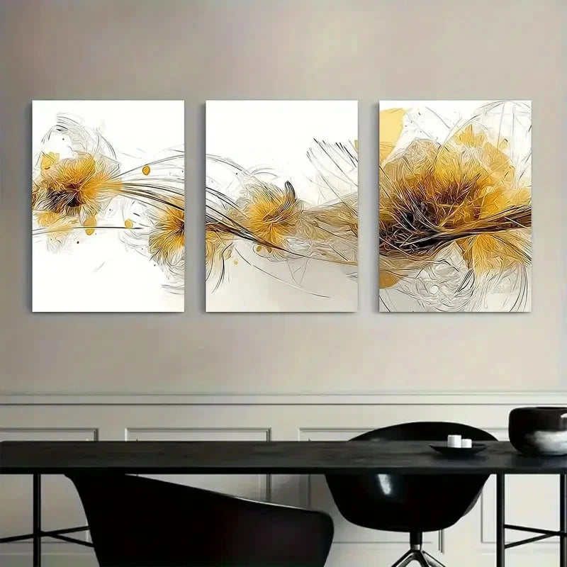 3pcs Abstract Digital Art with Geometric Shapes Metal Print Ready to Hang Art