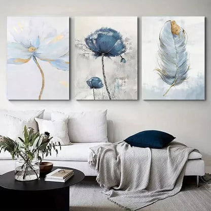 3pcs Blue Flower Wall Art Canvas Unframed - High Quality Print 100% Australian Made Wall Canvas