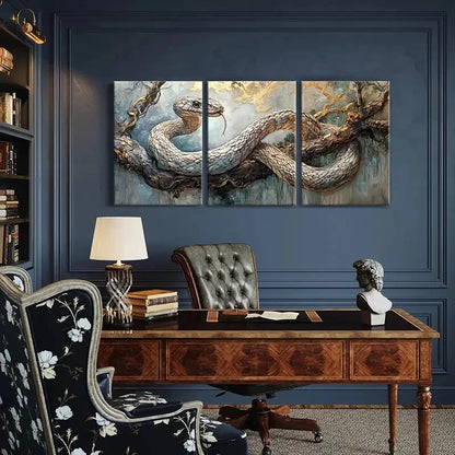 3pcs Realistic Reptile Print with Golden Accents Metal Print Ready to Hang Art