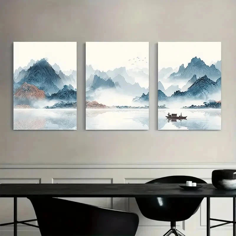 3pcs Abstract Light Pattern Mountain Landscape Metal Print Ready to Hang Art