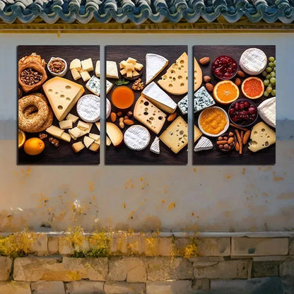 3pcs Vibrant Gourmet Food & Cheese Platter Metal Print Ready to Hang Art