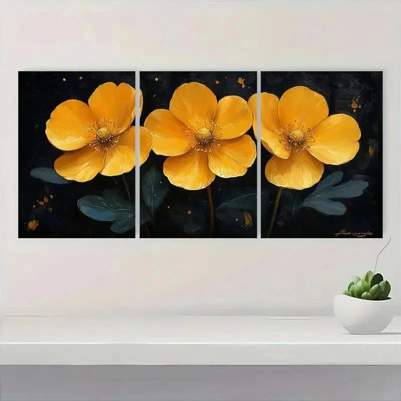 3pcs Buttercup Flower Gardener Perfect Wall Art Set Canvas Framed 40x60cm - High Quality Print 100% Australian Made Wall Canvas Ready to Hang