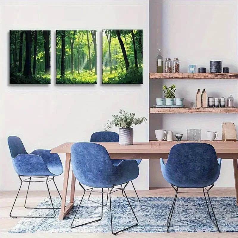 3pcs Sunlight Through Trees Nature Landscape Metal Print Ready to Hang Art
