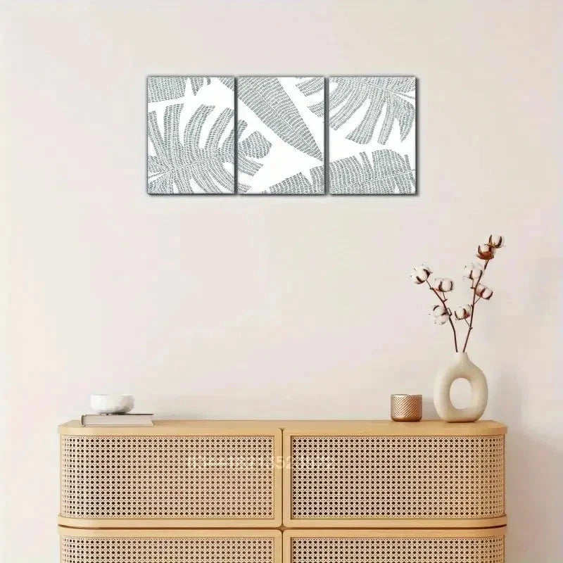 3pcs Tropical Wall Art Palm Leaves Print Metal Print Ready to Hang Art