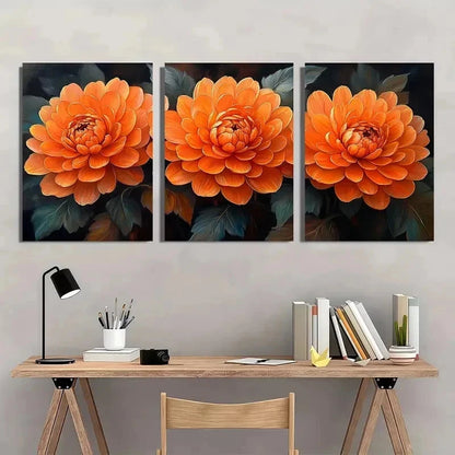 3pcs Orange Chrysanthemum Flower White Perfect Wall Art Set Canvas Framed 40x60cm - High Quality Print 100% Australian Made Wall Canvas Ready to Hang