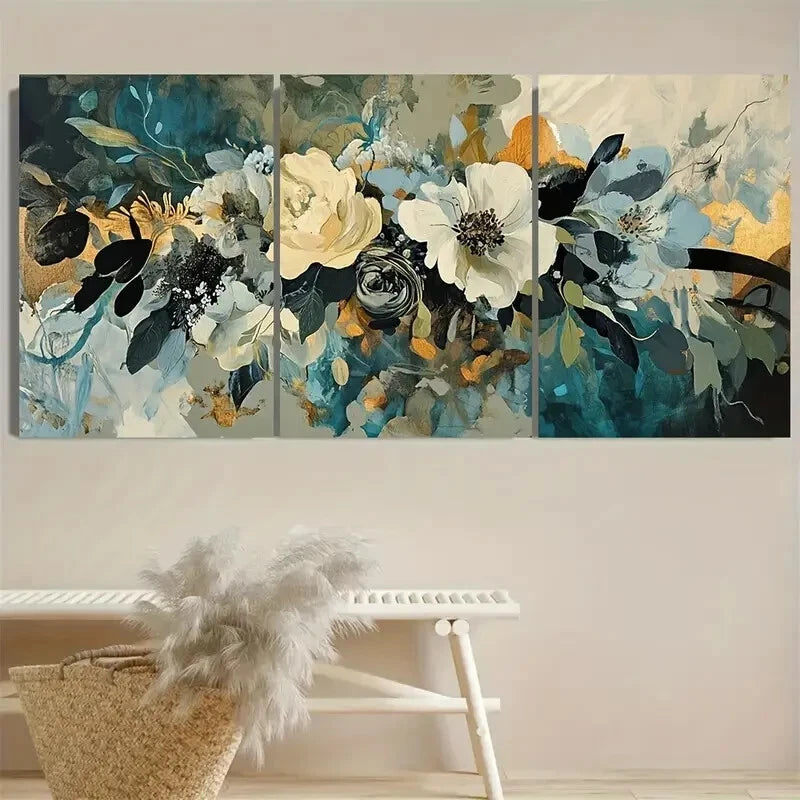 3pcs Floral Bouquet Neutral Color Botanical Metal Print Ready to Hang Art