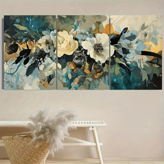 3pcs Floral Bouquet Neutral Color Botanical Metal Print Ready to Hang Art