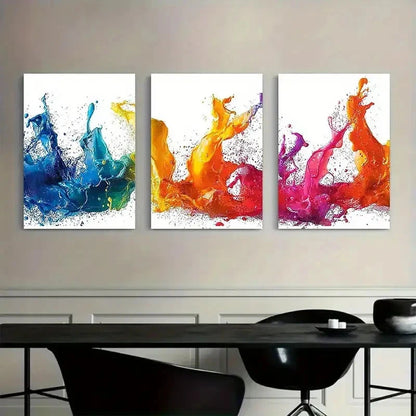 3pcs Vibrant and Dynamic Color Splashes Metal Print Ready to Hang Art