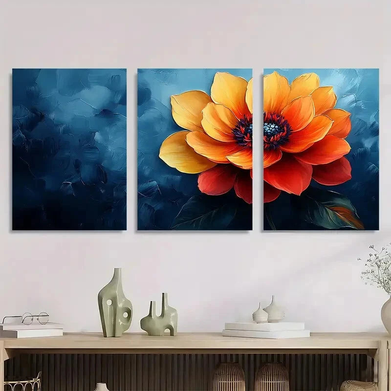 3pcs Colorful Flower Vibrant Yellow Metal Print Ready to Hang Art