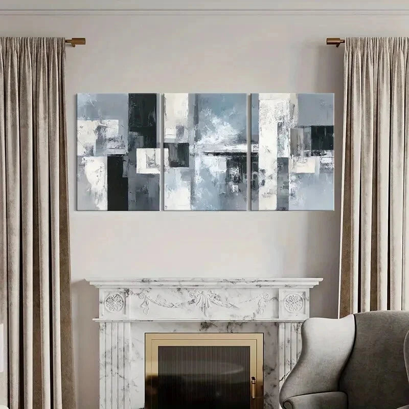3pcs Abstract Art Geometric Design Monochrome Metal Print Ready to Hang Art