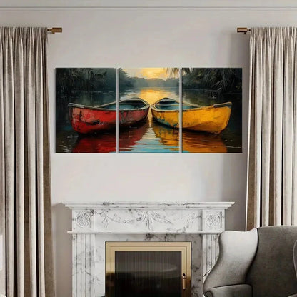 3pcs Artistic Canoe Sunset Reflections Water Scene Metal Print Ready to Hang Art