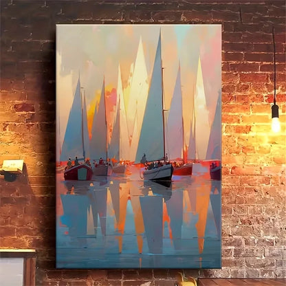 Sailboats at Sunset 60x90cm Metal Print Ready to Hang
