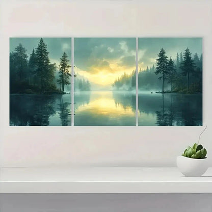 3pcs Serene Landscape with Soft Pastel Sky Metal Print Ready to Hang Art