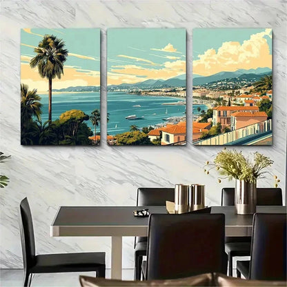 3pcs MidCentury Modern Cannes Riviera Metal Print Ready to Hang Art