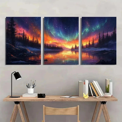 3pcs Northern Lights Starry Night Scene Wall Art Set Canvas Framed 40x60cm - High Quality Print 100% Australian Made Wall Canvas Ready to Hang