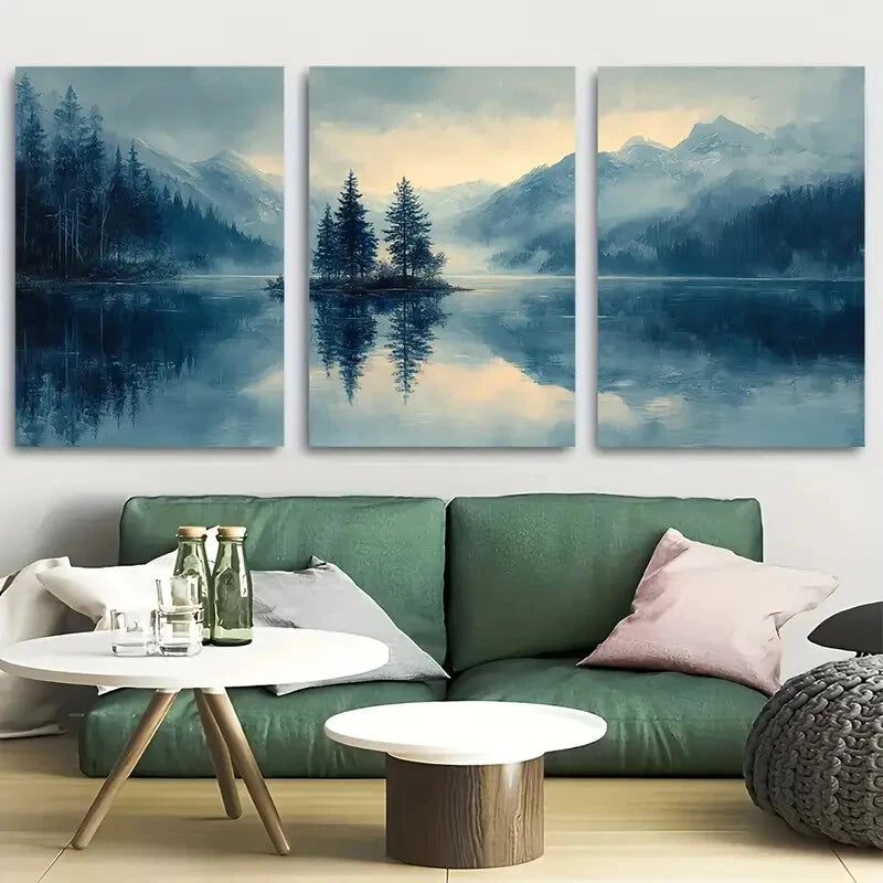 3pcs Tranquil Tree Reflection on Lake Metal Print Ready to Hang Art