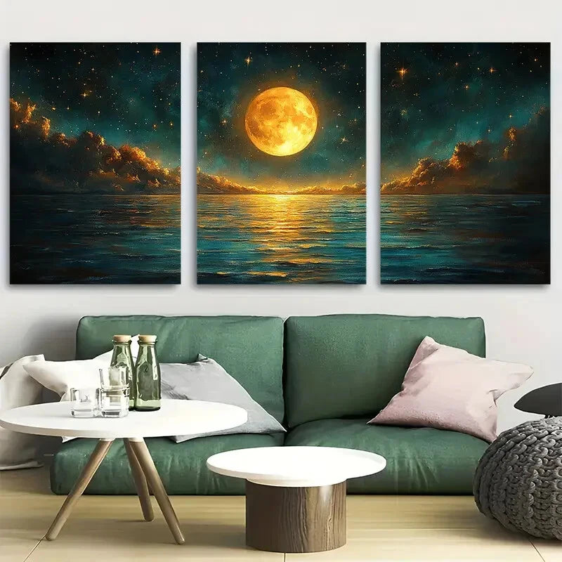 3pcs Dreamy Celestial Crescent Moon Metal Print Ready to Hang Art