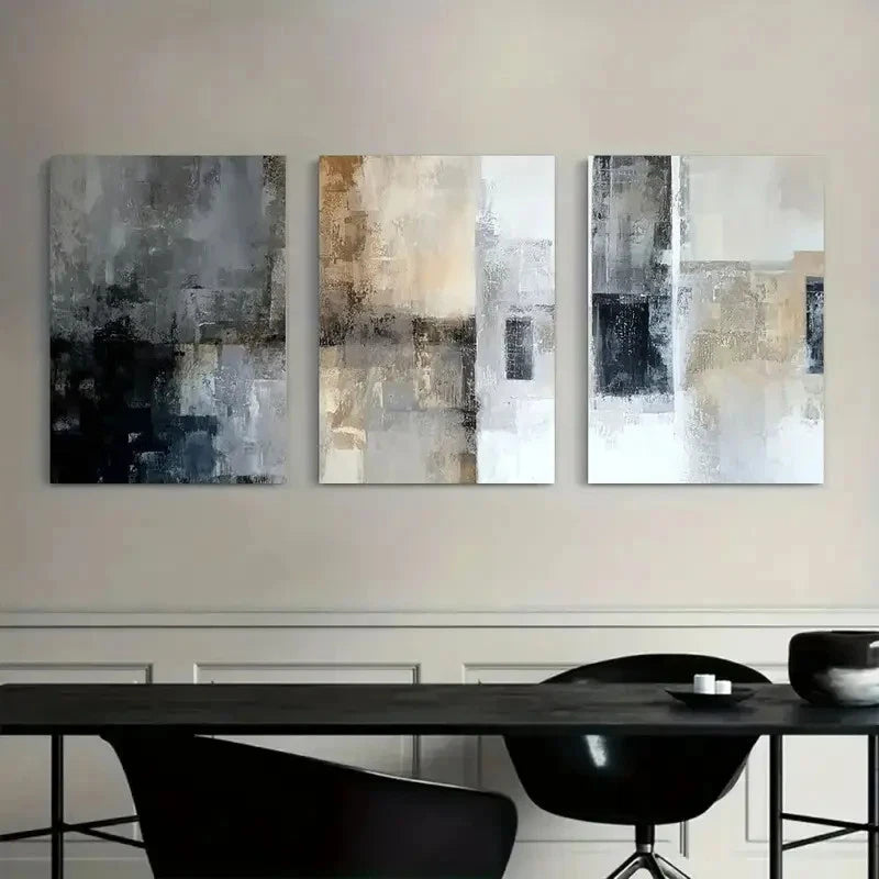 3pcs Old Wall with Dark Gray Tones Painting Metal Print Ready to Hang Art