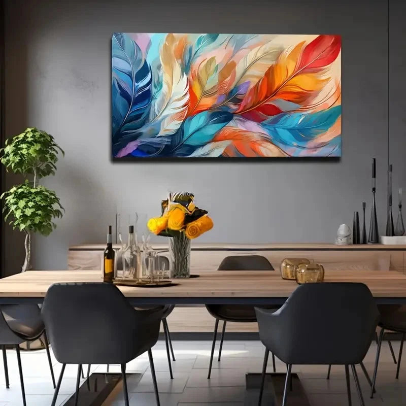 Vibrant Multicolor Feather Wall Art Canvas Office Home Room Framed 120x60cm