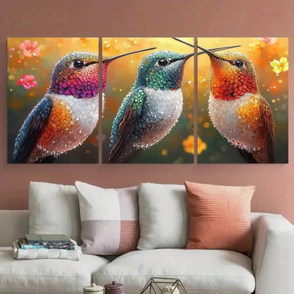 3pcs Vibrant Colorful Abstract Hummingbird Nature Wall Art Set Canvas Framed 40x60cm - High Quality Print 100% Australian Made Wall Canvas Ready to Hang