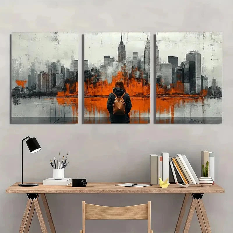 3pcs Vibrant Urban Skyline Design Tones Perfect Wall Art Set Canvas Framed 40x60cm - High Quality Print 100% Australian Made Wall Canvas Ready to Hang