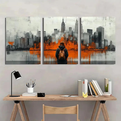 3pcs Vibrant Urban Skyline Design Tones Perfect Wall Art Set Canvas Framed 40x60cm - High Quality Print 100% Australian Made Wall Canvas Ready to Hang