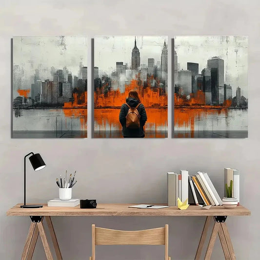 3pcs Vibrant Urban Skyline Design Tones Perfect Wall Art Set Canvas Framed 40x60cm - High Quality Print 100% Australian Made Wall Canvas Ready to Hang