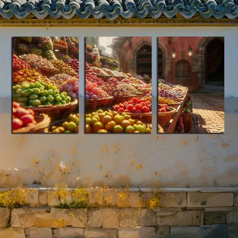 3pcs Colorful Market Fruit & Vegetable Metal Print Ready to Hang Art