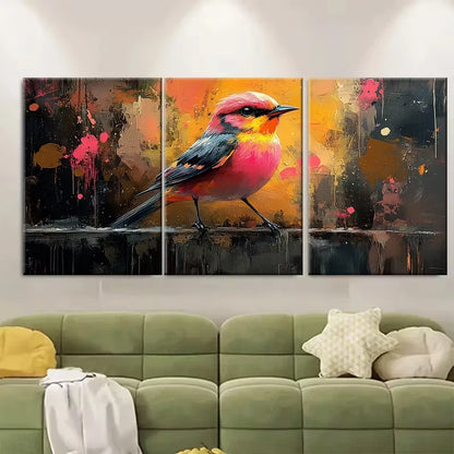 3pcs Pink Tribal Birds Abstract Metal Print Ready to Hang Art