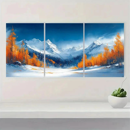 3pcs Winter Mountain Landscape Oil Paintings Metal Print Ready to Hang Art