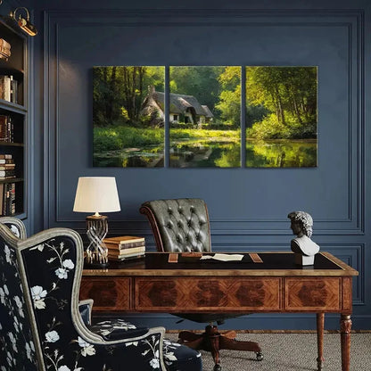 3pcs Rustic Cottage Forest Scene Serene Lake Metal Print Ready to Hang Art
