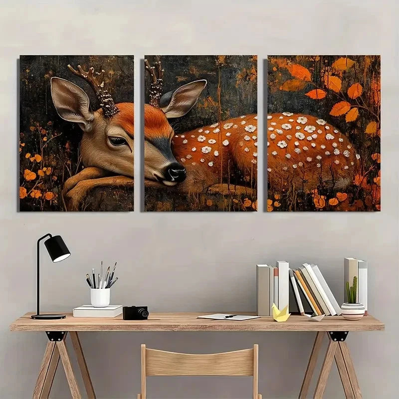 3pcs African Wildlife Deer Nature Painting Metal Print Ready to Hang Art