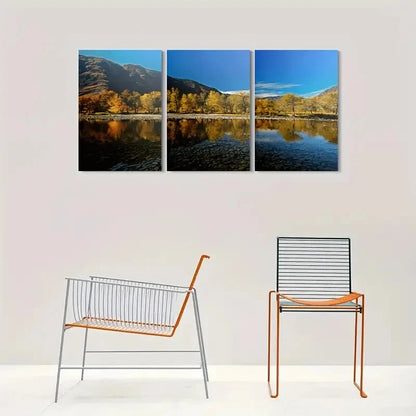 3pcs Golden Autumn Foliage & Calming Waters Metal Print Ready to Hang Art
