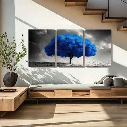 3pcs Blue Tree Stormy Sky Serene Landscape Wall Art Set Canvas Framed 40x60cm - High Quality Print 100% Australian Made Wall Canvas Ready to Hang