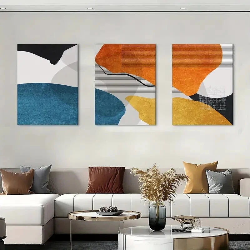 3pcs Geometric Minimalist Art Prints, Metal Print Ready to Hang Art