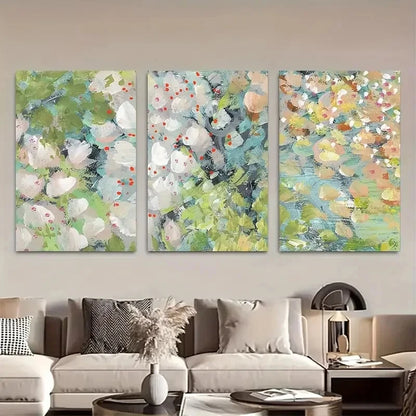 3pcs Cottage Garden Flowers in Green Floral Art Metal Print Ready to Hang Art