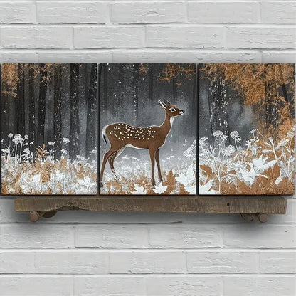 3pcs Beautiful Elk in The Forest Painting Metal Print Ready to Hang Art