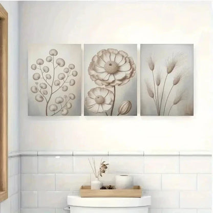 3pcs Large Flower, Leaves & Pampas Grass Wall Art Set Canvas Unframed - High Quality Print 100% Australian Made Wall Canvas