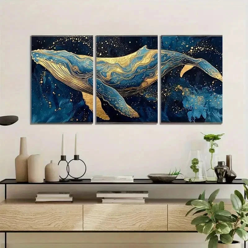 3pcs Abstract Humpback Whale Painting Metal Print Ready to Hang Art