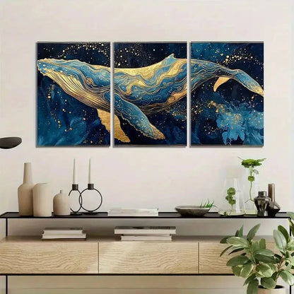 3pcs Abstract Humpback Whale Painting Metal Print Ready to Hang Art