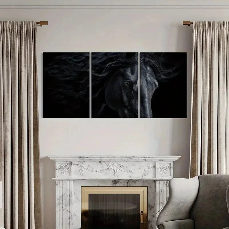 3pcs Black Horse Art Equestrian Decor Metal Print Ready to Hang Art