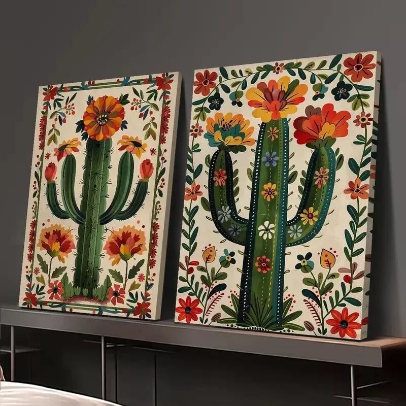 2pcs Decorative Cactus Botanical Art Canvas Framed 50x75cm - High Quality Print 100% Australian Made Wall Canvas Ready to Hang