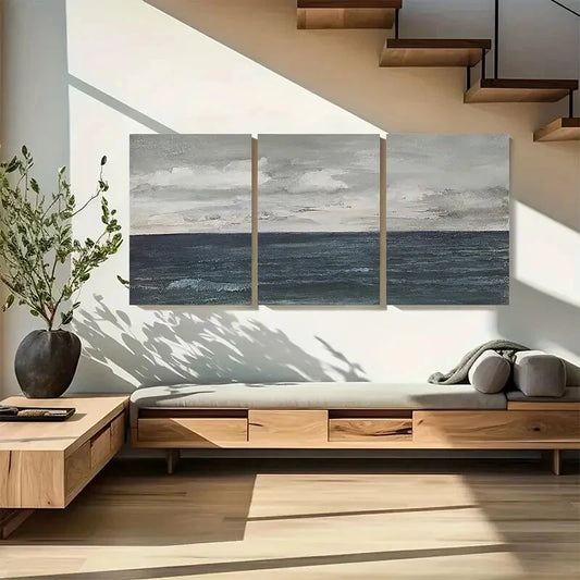 3pcs Cloudy Sky Vintage Beach Ocean Landscape Metal Print Ready to Hang Art