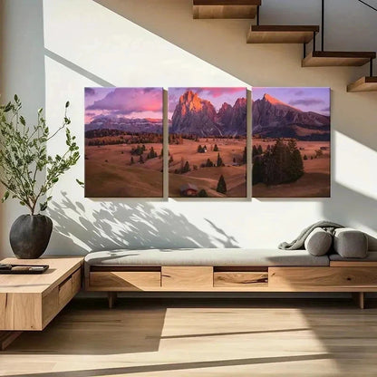 3pcs Mountain & Purple Sky Natural Landscape Wall Art Set Canvas Framed 40x60cm - High Quality Print 100% Australian Made Wall Canvas Ready to Hang