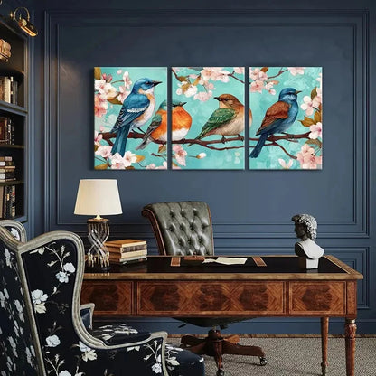 3pcs Artistic Birds Blossom Branches Spring Time Metal Print Ready to Hang Art