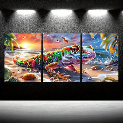 3pcs Vibrant Ocean Sunset Lizard Metal Print Ready to Hang Art