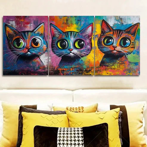 3pcs Colorful Cats Wall Art Set Canvas Unframed - High Quality Print 100% Australian Made Wall Canvas