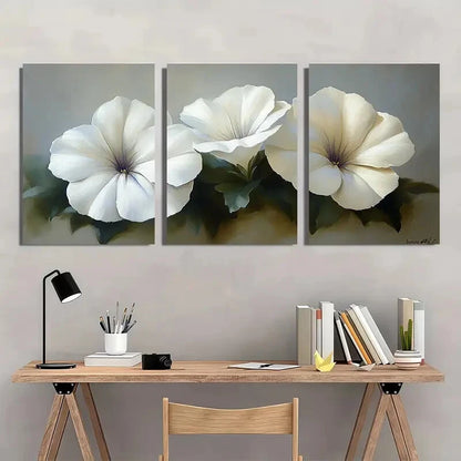 3pcs Serene Floral Elegant White Petunia Metal Print Ready to Hang Art