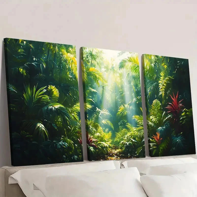 3pcs Rainforest Scene Featuring Lush Green A    Wall Art Set Canvas Framed 40x60cm - High Quality Print 100% Australian Made Wall Canvas Ready to Hang